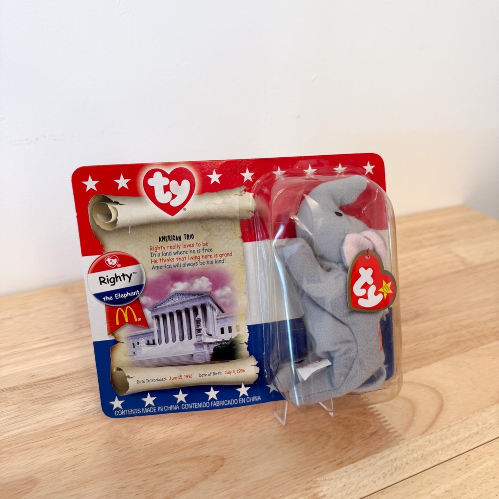 Ty Mcdonald's Teenie Beanie Babies Righty The Elephant American Trio